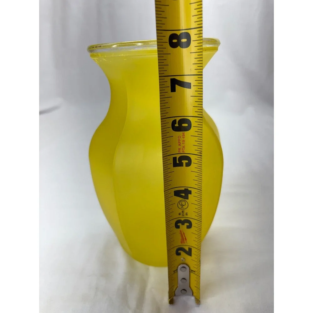 Vintage GGG Frosted Yellow Glass Paneled Vase Flared Rim 8